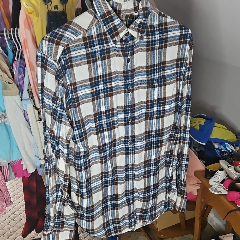 Men's Blue and Brown Plaid Casual Button Down Shirtโ